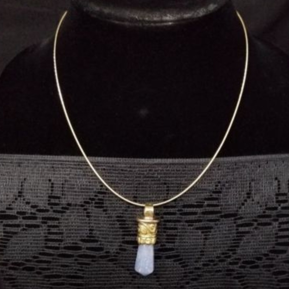 sterling silver necklace with blue crystal pendent